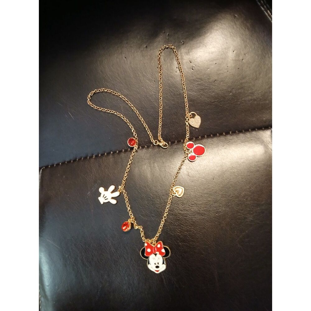 Disney Minnie Mouse Gold and Enamel & Crystal Charms 23.62" Long - Picture 6 of 6